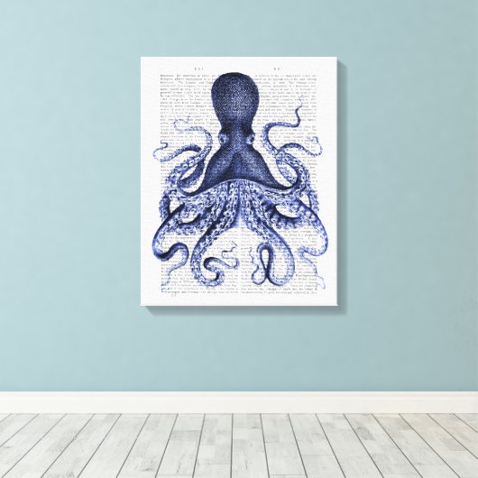 Blauwe octopus canvas afdruk (Insitu (Houten vloer))