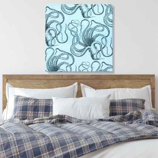 Blauwe octopus canvas afdruk (Insitu (Slaapkamer))