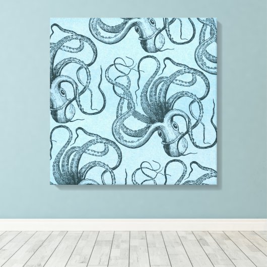 Blauwe octopus canvas afdruk (Insitu (Houten vloer))
