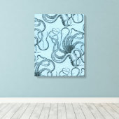 Blauwe octopus canvas afdruk (Insitu (Houten vloer))