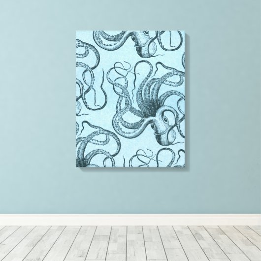 Blauwe octopus canvas afdruk (Insitu (Houten vloer))
