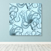 Blauwe octopus canvas afdruk (Insitu (Houten vloer))
