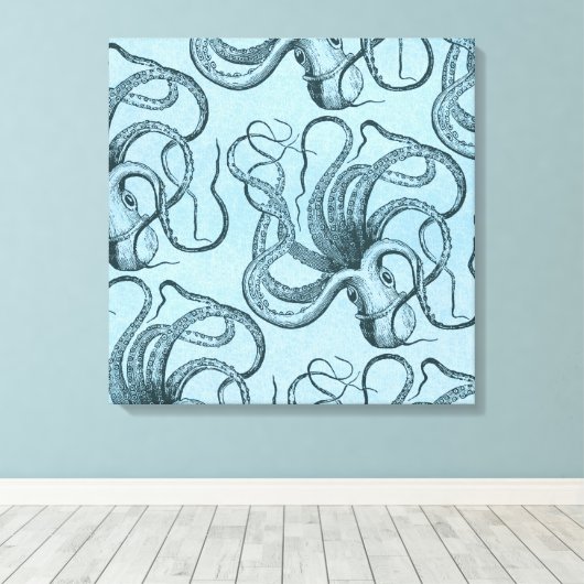 Blauwe octopus canvas afdruk (Insitu (Houten vloer))