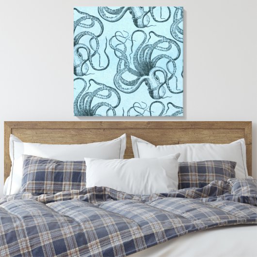 Blauwe octopus canvas afdruk (Insitu (Slaapkamer))