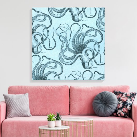 Blauwe octopus canvas afdruk (Insitu (Woonkamer))
