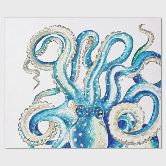 Blauwe octopus Comic Style Cadeaupapier (Vlak)