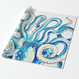 Blauwe octopus Comic Style Cadeaupapier