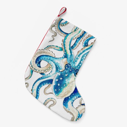 Blauwe octopus Comic Style Kleine Kerstsok (Voorkant (Hangend))