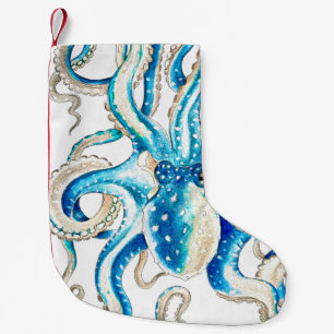 Blauwe octopus Comic Style Kleine Kerstsok