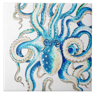 Blauwe octopus Comic Style Tegeltje