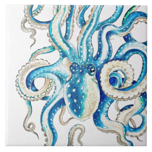 Blauwe octopus Comic Style Tegeltje (Voorkant)