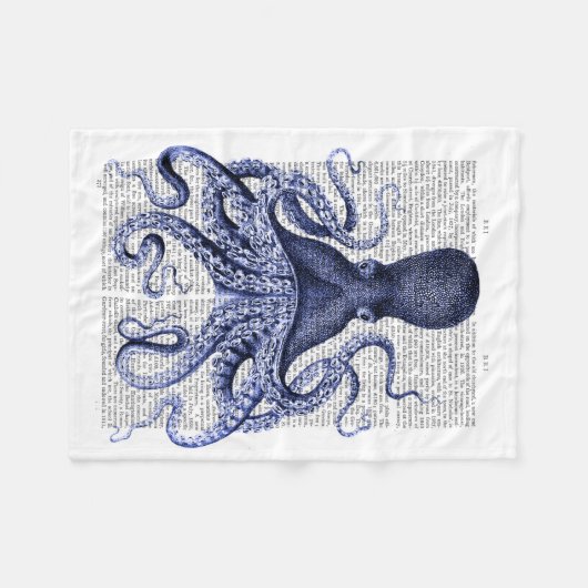 Blauwe octopus fleece deken (Voorkant (Horizontaal))