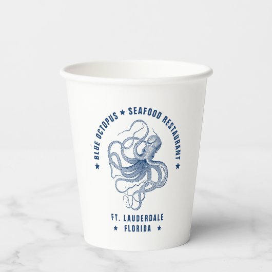 Blauwe Octopus Illustratie Aangepaste tekst Papieren Bekers (Achterkant)