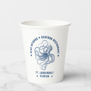 Blauwe Octopus Illustratie Aangepaste tekst Papieren Bekers