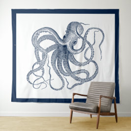 Blauwe octopus illustratie tapestry wandkleed