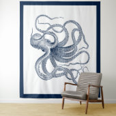 Blauwe octopus illustratie tapestry wandkleed (In situ)