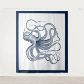 Blauwe octopus illustratie tapestry wandkleed (Voorkant)