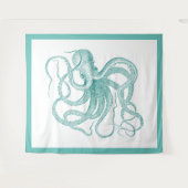Blauwe octopus-illustratie van Turquoise Wandkleed (Voorkant (horizontaal))