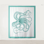 Blauwe octopus-illustratie van Turquoise Wandkleed (Voorkant)