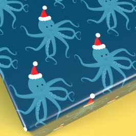 Blauwe octopus in kerstfeestdag in Santa Hat Cadeaupapier