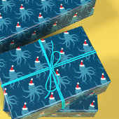 Blauwe octopus in kerstfeestdag in Santa Hat Cadeaupapier