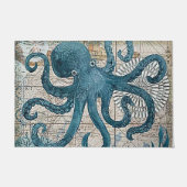 Blauwe Octopus  Kaart Kompas Badmat Deurmat (Voorkant)