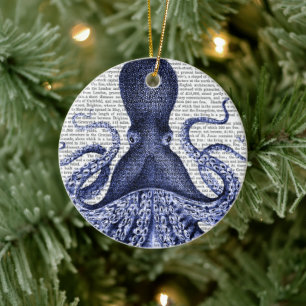 Blauwe octopus keramisch ornament
