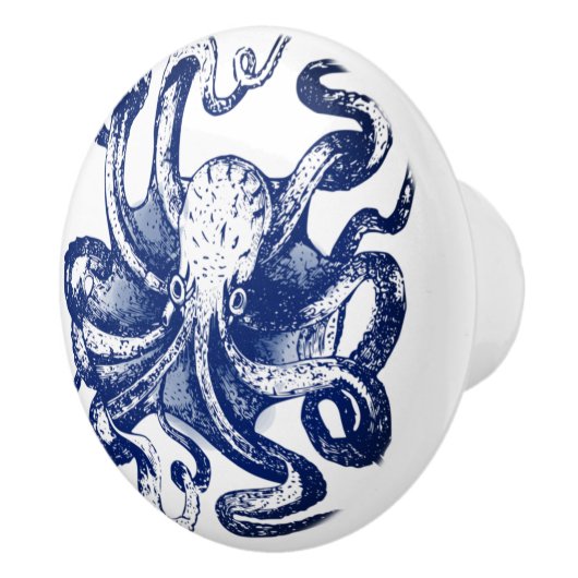 Blauwe octopus keramische knop (Rechts)