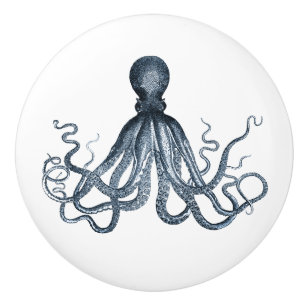 Blauwe octopus keramische knop