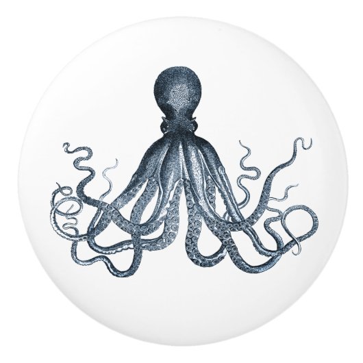 Blauwe octopus keramische knop (Voorkant)
