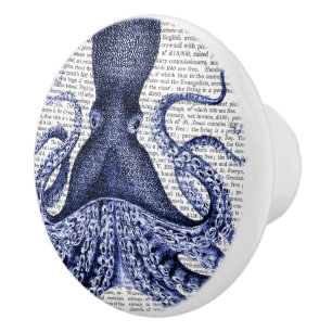 Blauwe octopus keramische knop