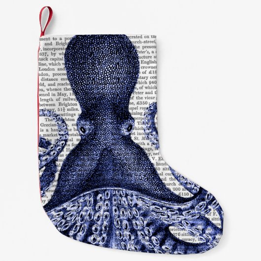Blauwe octopus kleine kerstsok (Voorkant)