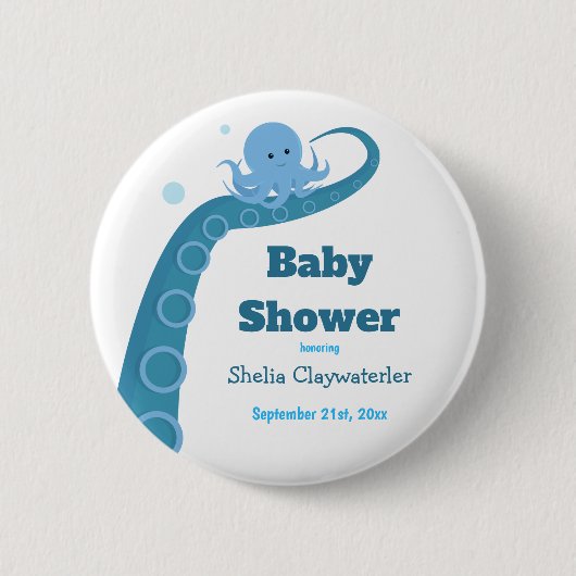 Blauwe octopus | Knop Baby shower Ronde Button 5,7 Cm (Voorkant)