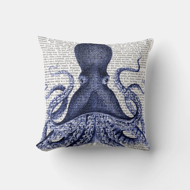 Blauwe octopus kussen (Voorkant)