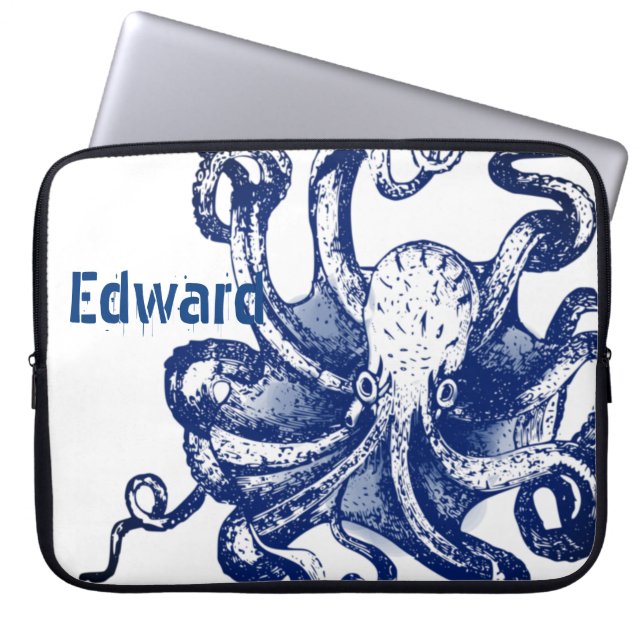 Blauwe octopus laptop sleeve (Voorkant)