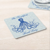  Blauwe Octopus met Anchors Beach Party Kartonnen Onderzetters (Schuin)
