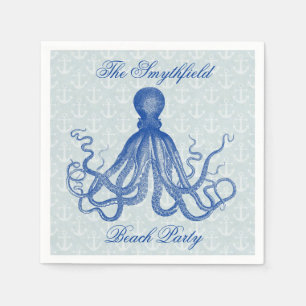  blauwe octopus met anker-strand servetten
