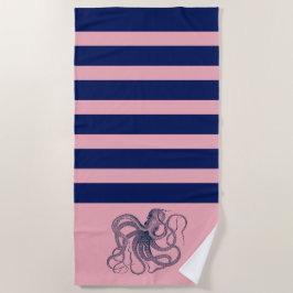Blauwe octopus met roze en blauwe strepen strandlaken