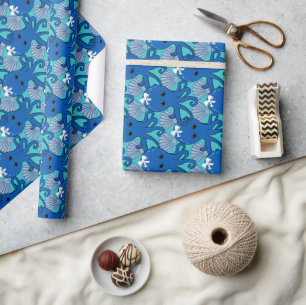 Blauwe Octopus met Strik Inpakpapier