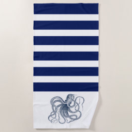 Blauwe octopus met witte en blauwe strepen strandlaken