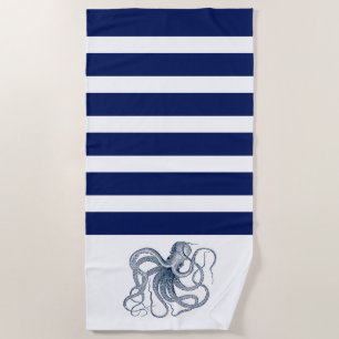 Blauwe octopus met witte en blauwe strepen strandlaken