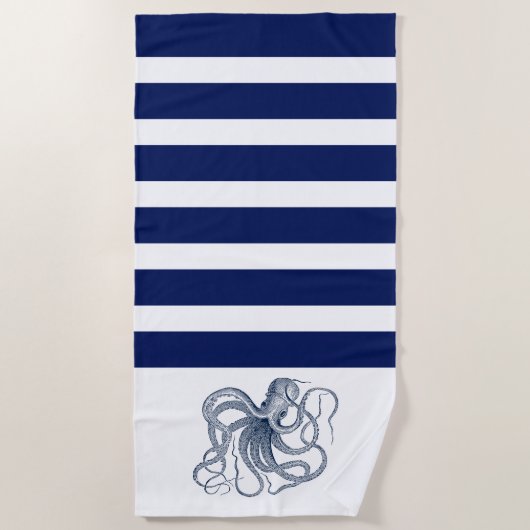 Blauwe octopus met witte en blauwe strepen strandlaken (Voorkant)