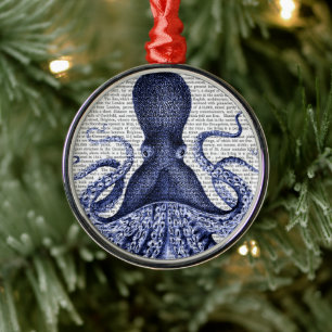 Blauwe octopus metalen ornament