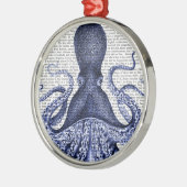 Blauwe octopus metalen ornament (Links)