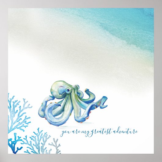 Blauwe Octopus Muurkunst voor Kinderkamer Poster (Voorkant)