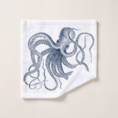 Blauwe octopus nautical illustratie bad handdoek (Wasdoekje)