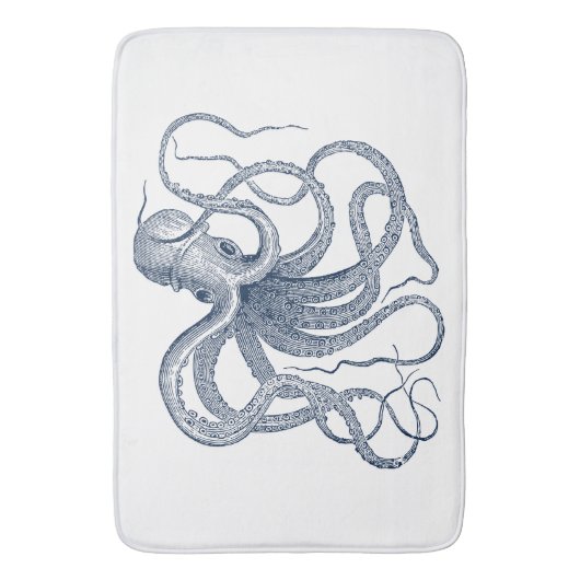 Blauwe octopus nautical illustratie badmat (Voorkant Verticaal)