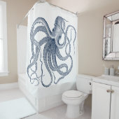 Blauwe octopus nautical illustratie douchegordijn (In situ)