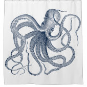 Blauwe octopus nautical illustratie douchegordijn (Voorkant)