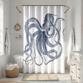 Blauwe octopus nautical illustratie douchegordijn